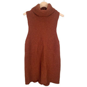 FREE PEOPLE Wool Turtleneck Sleeveless Tunic Sweater Top Brown